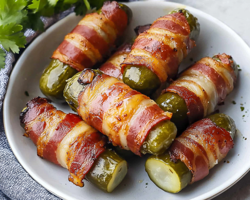 Bacon Wrapped Dill Pickles