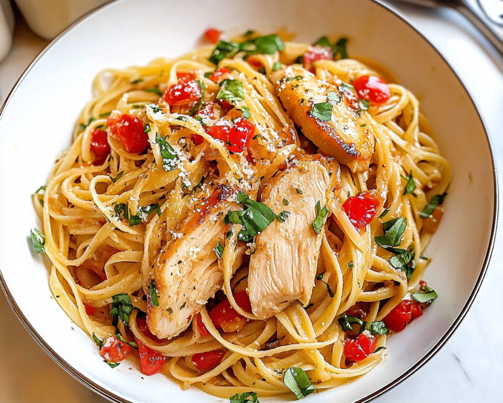 Bruschetta Chicken and Pasta.

